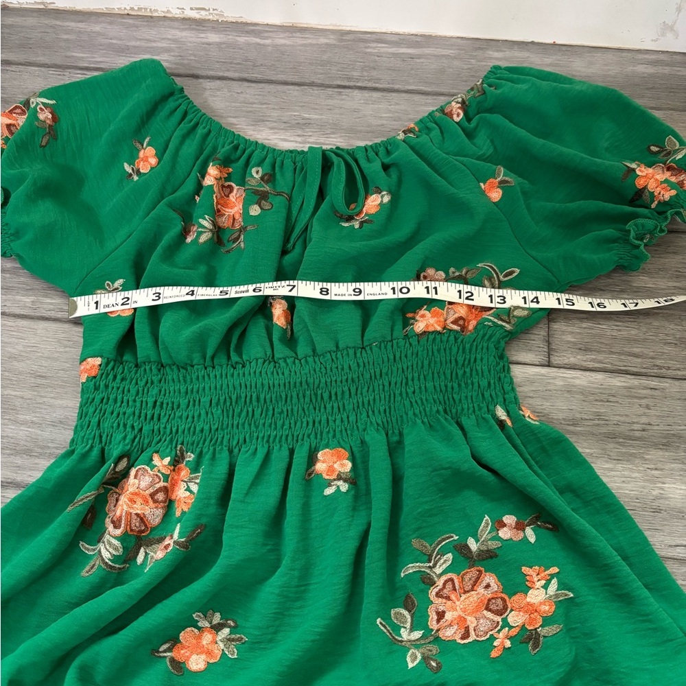 Anthropologie Kindred Green Floral Embroidered Smocked Tiered Cottagecore Maxi - Picture 11 of 11